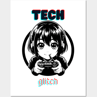 tech glitch anime girl Posters and Art